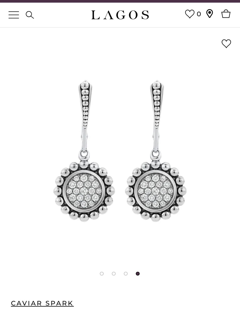 New! LAGOS Caviar Spark Silver Pavé Drop Earrings, MSRP 2850$ - Picture 3 of 8